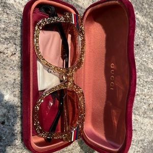 GUCCI Gold Glitter 51mm Cat Eye Sunglasses with case
